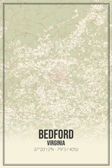 Retro US city map of Bedford, Virginia. Vintage street map.
