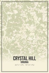 Retro US city map of Crystal Hill, Virginia. Vintage street map.