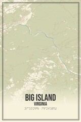 Retro US city map of Big Island, Virginia. Vintage street map.