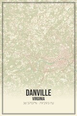 Retro US city map of Danville, Virginia. Vintage street map.