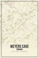 Retro US city map of Weyers Cave, Virginia. Vintage street map.