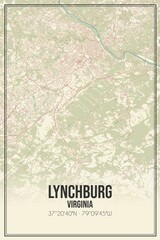 Retro US city map of Lynchburg, Virginia. Vintage street map.