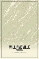 Retro US city map of Williamsville, Virginia. Vintage street map.
