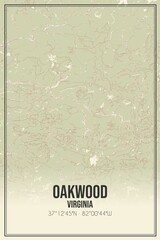 Retro US city map of Oakwood, Virginia. Vintage street map.