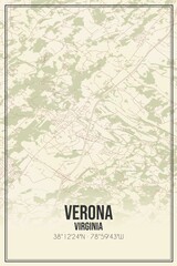 Retro US city map of Verona, Virginia. Vintage street map.