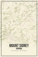 Retro US city map of Mount Sidney, Virginia. Vintage street map.