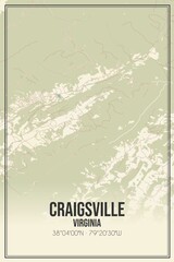 Retro US city map of Craigsville, Virginia. Vintage street map.