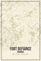 Retro US city map of Fort Defiance, Virginia. Vintage street map.