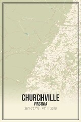 Retro US city map of Churchville, Virginia. Vintage street map.