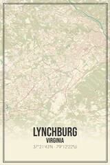 Retro US city map of Lynchburg, Virginia. Vintage street map.