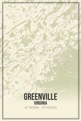 Retro US city map of Greenville, Virginia. Vintage street map.