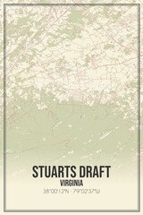 Retro US city map of Stuarts Draft, Virginia. Vintage street map.