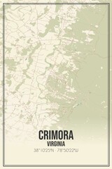 Retro US city map of Crimora, Virginia. Vintage street map.