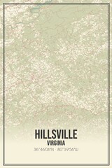 Retro US city map of Hillsville, Virginia. Vintage street map.