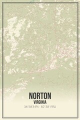 Retro US city map of Norton, Virginia. Vintage street map.