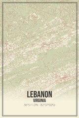 Retro US city map of Lebanon, Virginia. Vintage street map.
