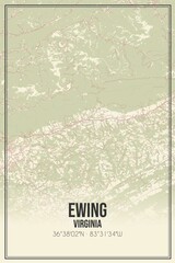 Retro US city map of Ewing, Virginia. Vintage street map.