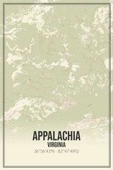 Retro US city map of Appalachia, Virginia. Vintage street map.
