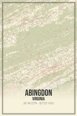Retro US city map of Abingdon, Virginia. Vintage street map.