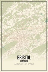 Retro US city map of Bristol, Virginia. Vintage street map.