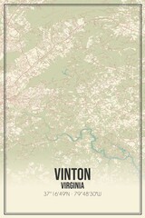 Retro US city map of Vinton, Virginia. Vintage street map.