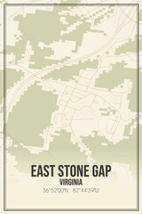 Retro US city map of East Stone Gap, Virginia. Vintage street map.