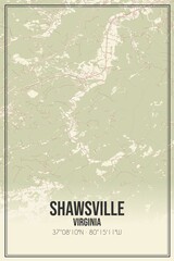 Retro US city map of Shawsville, Virginia. Vintage street map.