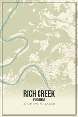 Retro US city map of Rich Creek, Virginia. Vintage street map.