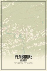Retro US city map of Pembroke, Virginia. Vintage street map.