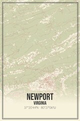 Retro US city map of Newport, Virginia. Vintage street map.