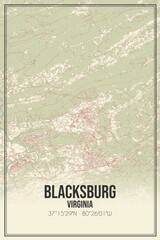 Retro US city map of Blacksburg, Virginia. Vintage street map.