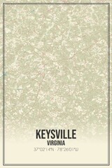 Retro US city map of Keysville, Virginia. Vintage street map.