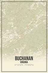 Retro US city map of Buchanan, Virginia. Vintage street map.