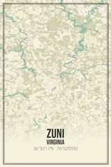 Retro US city map of Zuni, Virginia. Vintage street map.