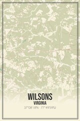 Retro US city map of Wilsons, Virginia. Vintage street map.
