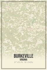 Retro US city map of Burkeville, Virginia. Vintage street map.