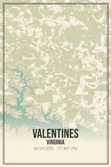 Retro US city map of Valentines, Virginia. Vintage street map.
