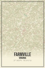 Retro US city map of Farmville, Virginia. Vintage street map.