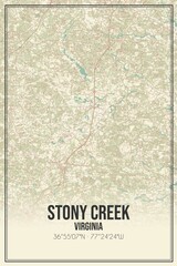 Retro US city map of Stony Creek, Virginia. Vintage street map.