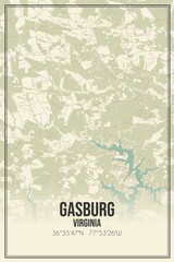 Retro US city map of Gasburg, Virginia. Vintage street map.