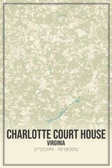 Retro US city map of Charlotte Court House, Virginia. Vintage street map.