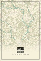 Retro US city map of Ivor, Virginia. Vintage street map.