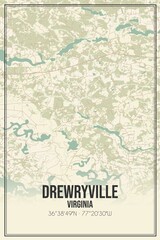 Retro US city map of Drewryville, Virginia. Vintage street map.