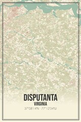 Retro US city map of Disputanta, Virginia. Vintage street map.