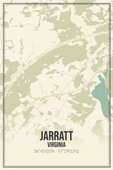 Retro US city map of Jarratt, Virginia. Vintage street map.