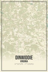 Retro US city map of Dinwiddie, Virginia. Vintage street map.