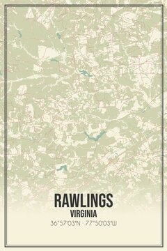 Retro US city map of Rawlings, Virginia. Vintage street map.