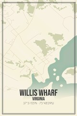 Retro US city map of Willis Wharf, Virginia. Vintage street map.
