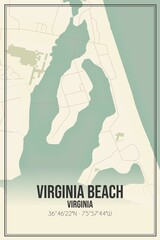 Retro US city map of Virginia Beach, Virginia. Vintage street map.