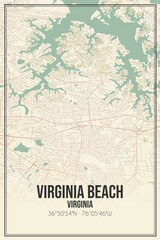 Retro US city map of Virginia Beach, Virginia. Vintage street map.